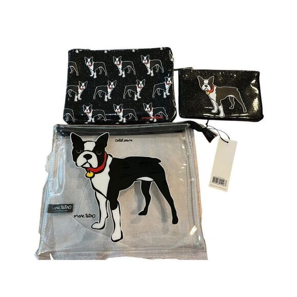 Boston Terrier Clear Bag Cosmetic Case Coin Purse Set of 3  NWT Marc Tetro - Picture 1 of 9